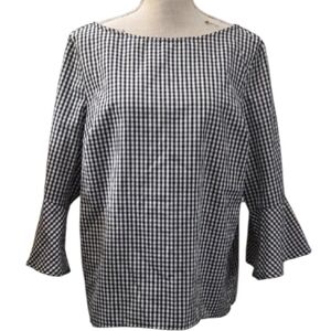 New Directions Black and White Gingham Bell Sleeve Top